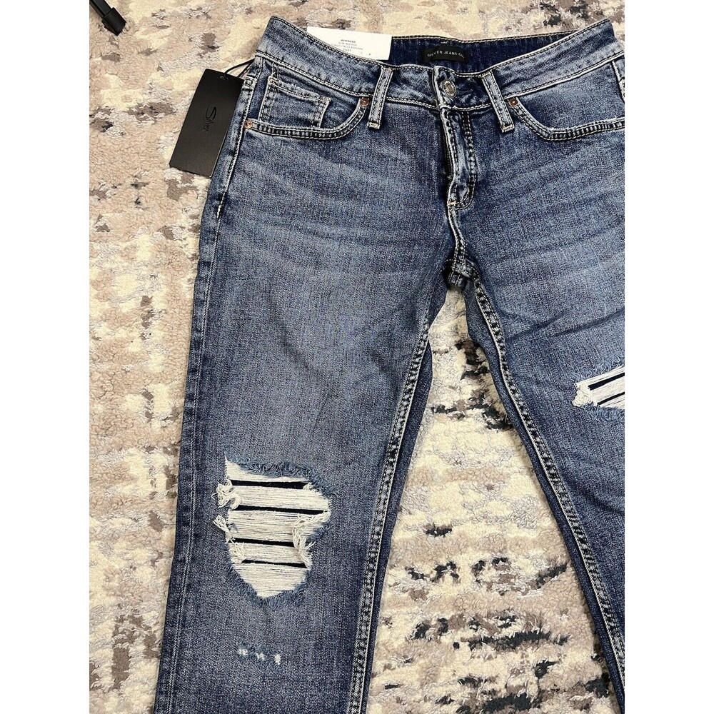 NWT Silver Boyfriend Mid-Rise Slim Fit Distressed Jeans Sz. 25X27 Buckle - Picture 2 of 13